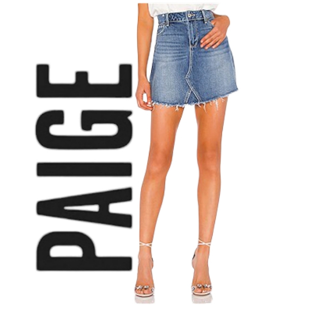 PAIGE Alethea Distressed Denim Skirt Mid Rise Blue Beaudry Sz 24 Cottagecore